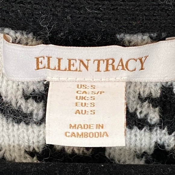 ELLEN TRACY Women’s Black‎ White Wool Blend Houndstooth One Button Cardigan Sz S - Picture 4 of 11